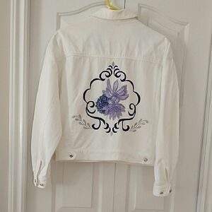 Vintage White Denim Embroidered Jean Jacket